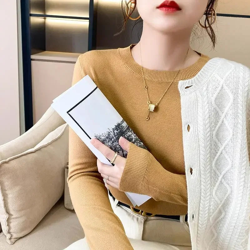 Women Sweaters 2024 O-neck Long Sleeve Autumn Winter Pullovers Fashion Korean Sweaters Bottoming Shirts Slim Knitwear Jumpers