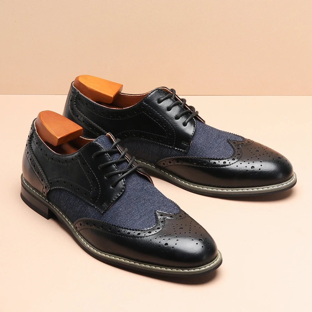 2025 New Brogue Dress Shoes Man Wedding Leather Social Shoe Male