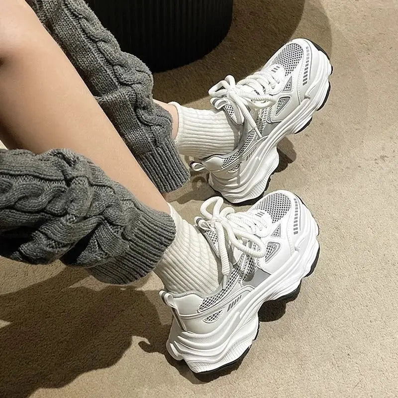 2025 Women's Dad Shoes Spring Summer New Thick Bottom Anti-slip Heightening Mesh Breathable Versatile Lightweight Sports Casual