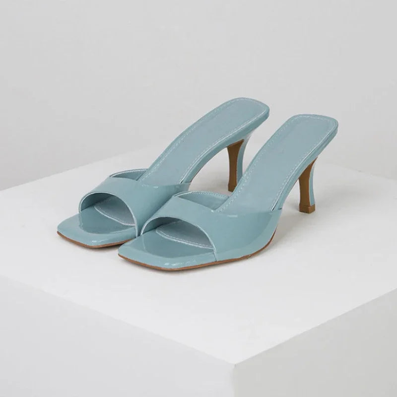 2024 Summer Slippers for Women Simple Mules Solid Color Women' Square Toe Stiletto Shoes Comfort Breathable Shallow High Heels - Premium Kiosk