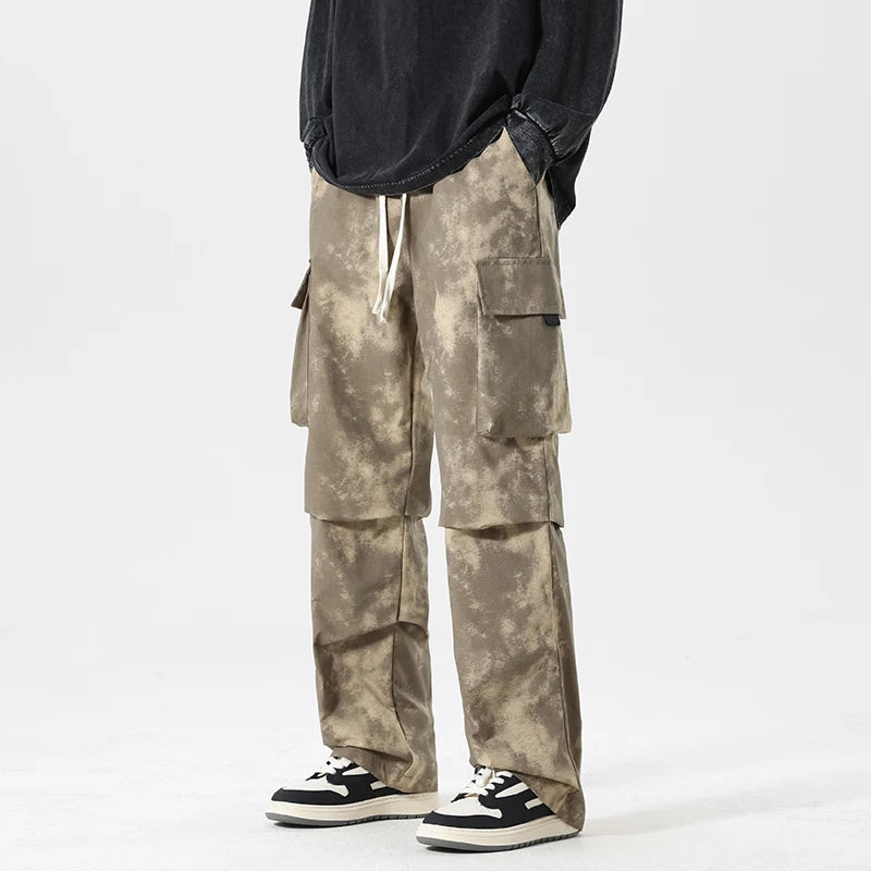 Casual Cargo Pants Man's High Waist Drawstring Baggy Pants Fashion High Street Straight Loose Workwear Trousers Trend Streetwear - Premium Kiosk