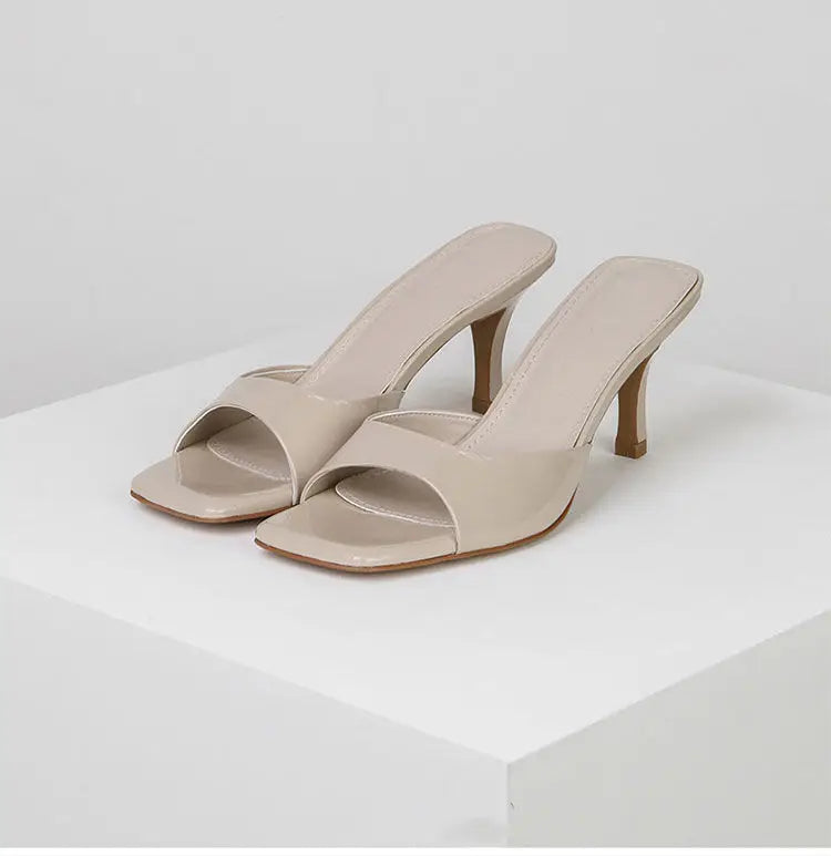 2024 Summer Slippers for Women Simple Mules Solid Color Women' Square Toe Stiletto Shoes Comfort Breathable Shallow High Heels - Premium Kiosk