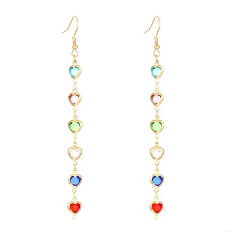 2025 New Trendy Long Earrings Featuring Colorful Geometric Shapes and Artificial GemsDangle Ear Hook for a Standout Look