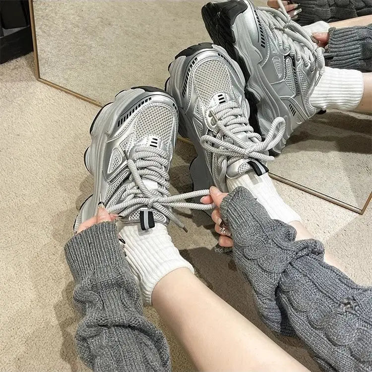 2025 Women's Dad Shoes Spring Summer New Thick Bottom Anti-slip Heightening Mesh Breathable Versatile Lightweight Sports Casual