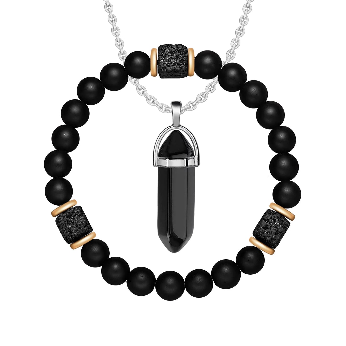2pcs/set New Magnetic Bracelets and Necklace Set Men Nature Stone Bead Couple Bracelets Set for Women Health Care Help Weight Lo