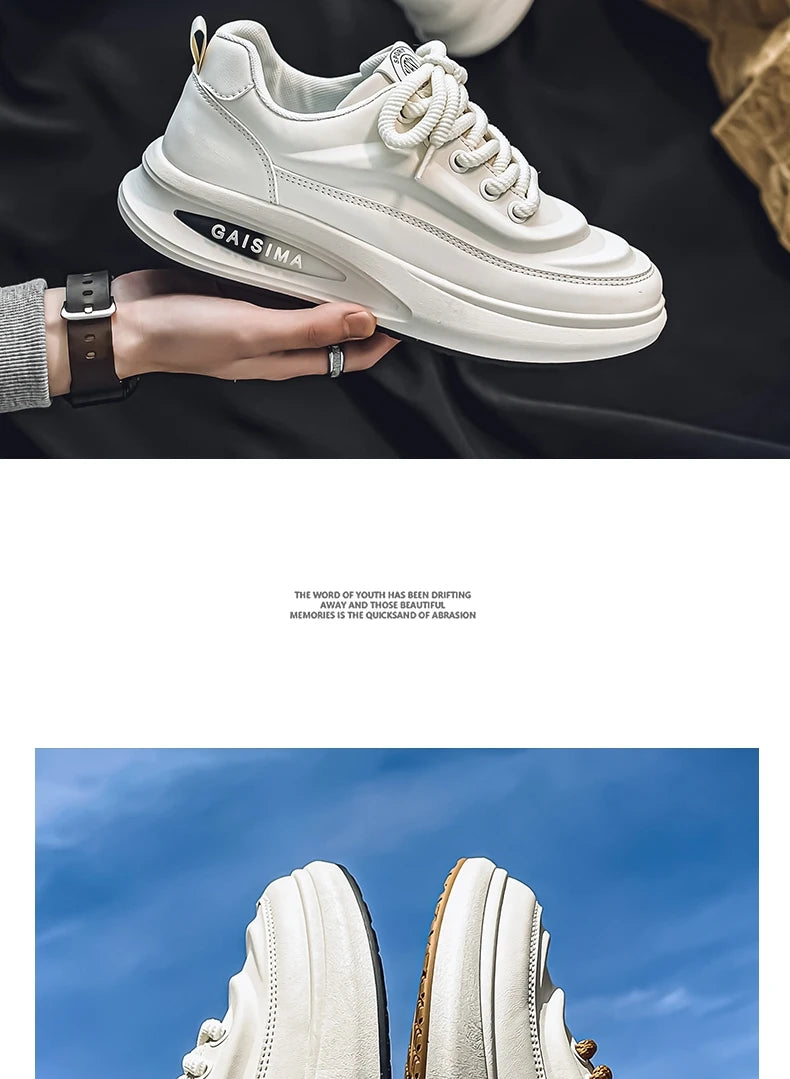 2024 New Four Seasons Leisure Sports Leather Men's Daddy Shoes Fashion Comfortable Sports Leisure Shoes Thick Sole Sneakers