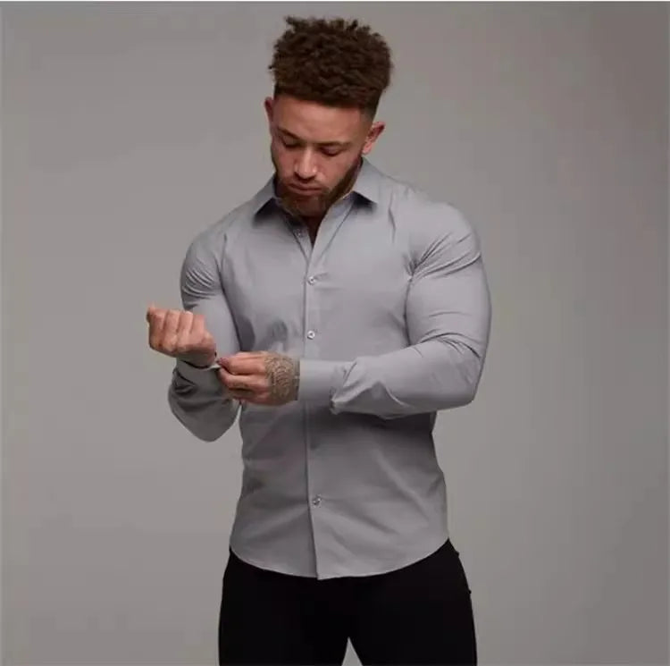 A Sporty Men's Shirt With High Elasticity And Long Sleeves Paired With A Slimming British Business Formal Shirt A Trendy Brand