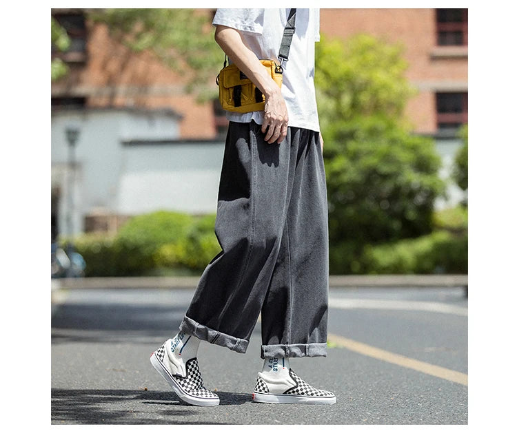 Men Jeans Wide Leg Denim Cargo jean pants Loose Straight Baggy Men's Jeans hip hop Streetwear Skateboard Neutral denim Trousers - Premium Kiosk