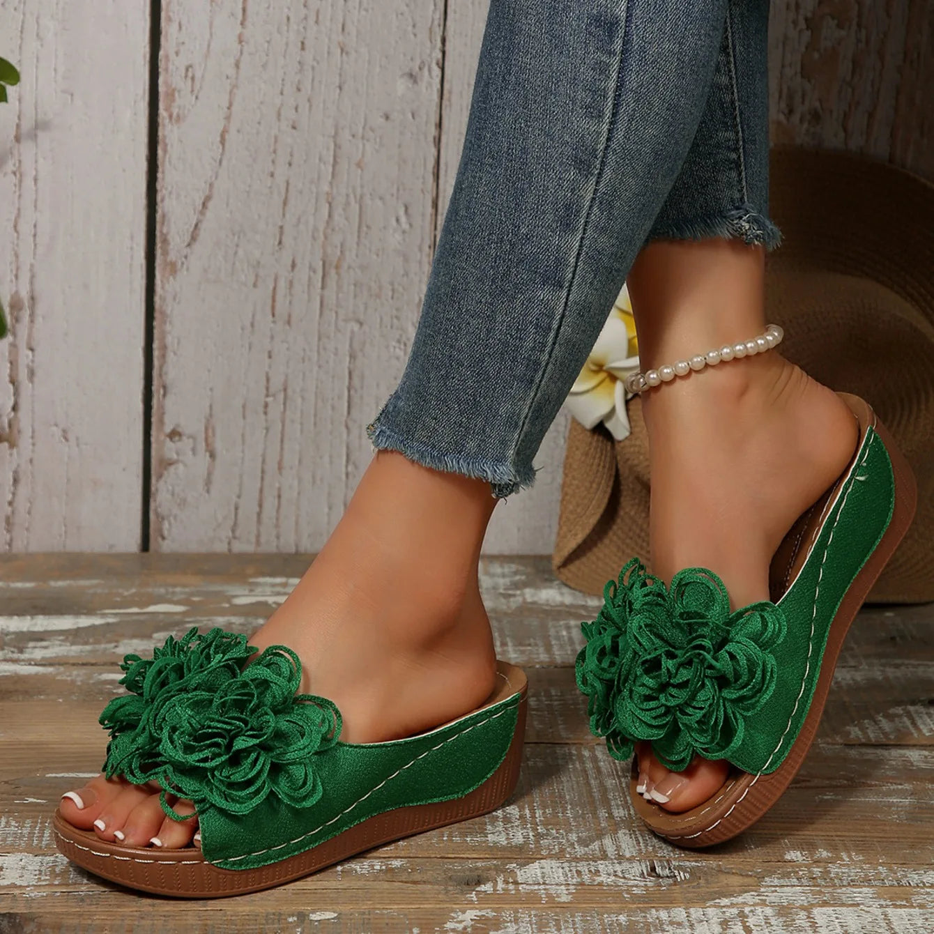 Women Wedges Slippers 2025 New Summer Sandals Slip on Fashion Woman Shoes Comfortable Flower Platform Slippers Slides Women - Premium Kiosk