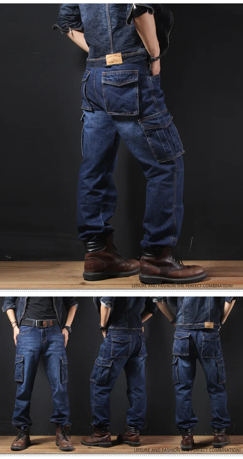 2025 Men's Multi-Pocket Straight Cargo Jeans Loose Casual Jeans - Premium Kiosk