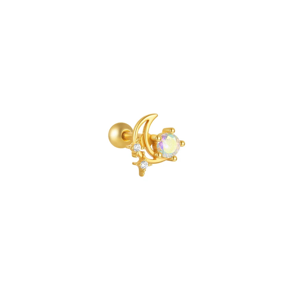 AIDE Heart Round Ball Flat Helix Piercing Earring 925 Sterling Silver Ear Studs Geometric Zircon Exquisite Trinket Studs Aretes