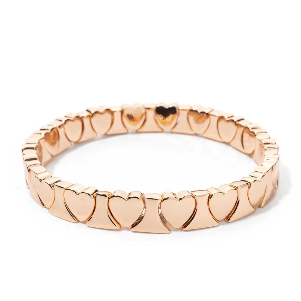 2024 New Design Golden Bracelets For Women Gold Color Hematite Beaded Elastic Bangle Sets Square Shape Beads Accessory