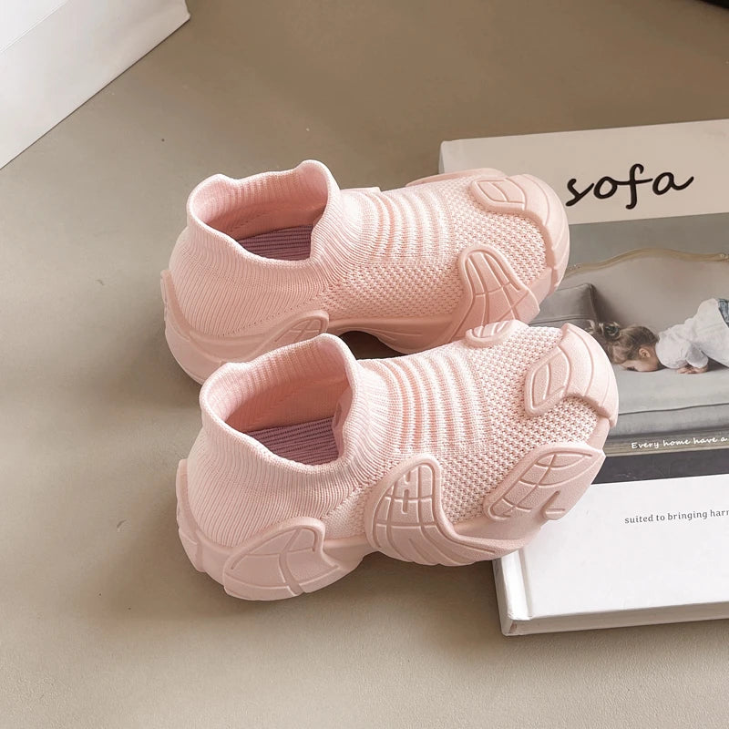 2025 New children's one foot thick soled girls' dad shoes with soft soles and high tops for spring and autumn boys' sports shoes