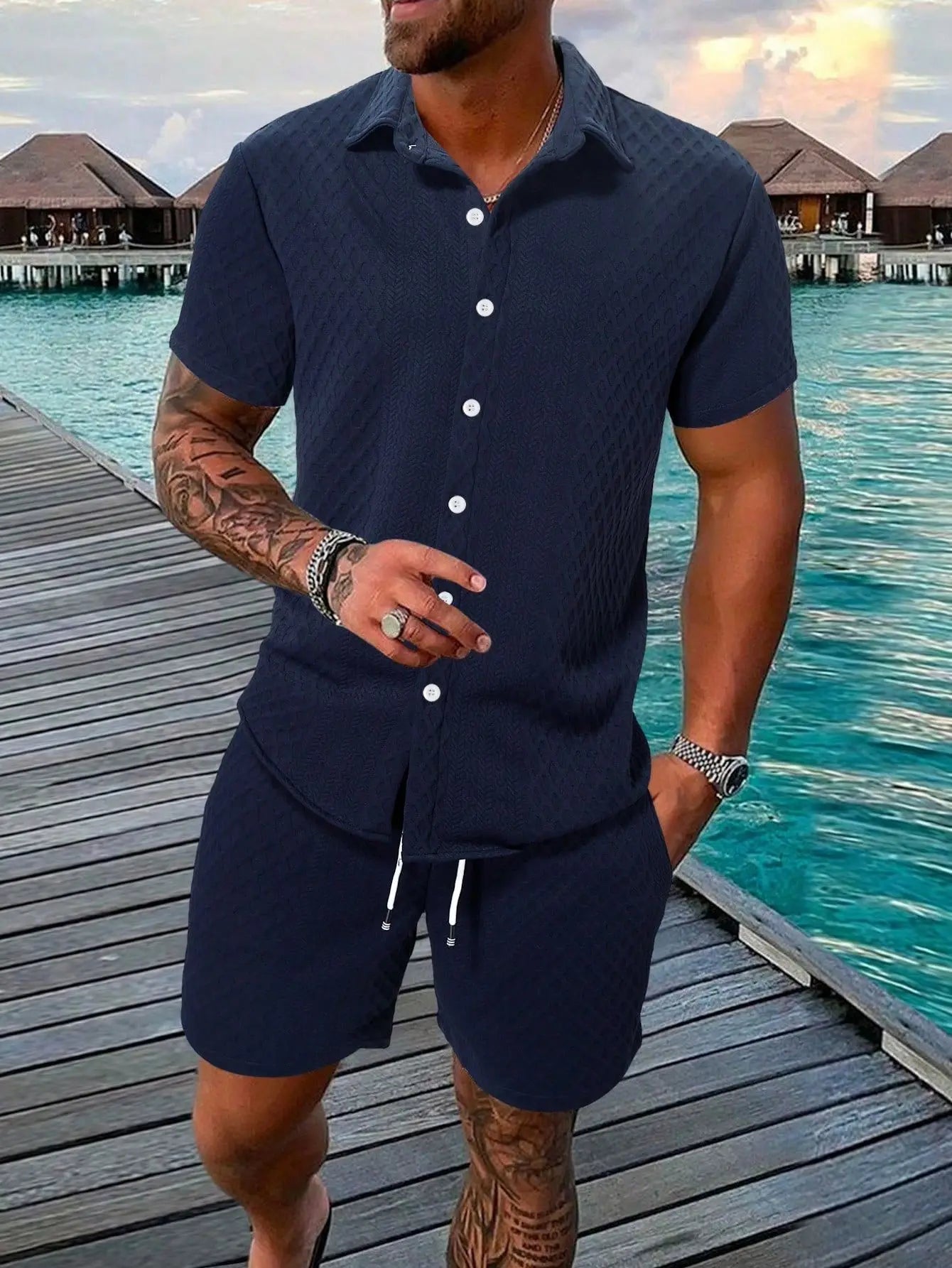 Men's Shirt Casual Loose Short Sleeve Shorts Breathable Sweat-absorbent Shirt