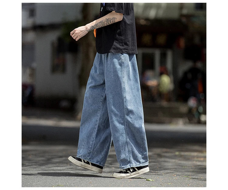 Men's Jeans Hip Hop Streetwear Skateboard Neutral Denim Trousers Men Jeans Wide Leg Denim Cargo Jean Pants Loose Straight Baggy - Premium Kiosk