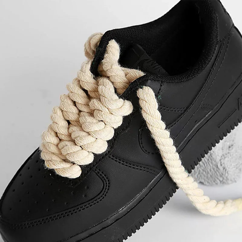 Bold Cotton Linen Twist Weave Shoelaces solid Color Rope Shoes Laces Men Women Trendy Personality kpop Sport Casual Shoestring