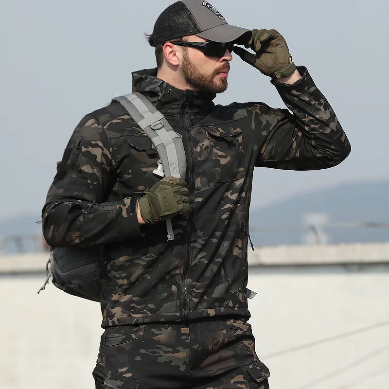 Tactical Jackets Men Outdoor Waterproof Hood Windbreaker Work Wear Soft Shell Multi-pockets Hunting Motorcy Tops Winter