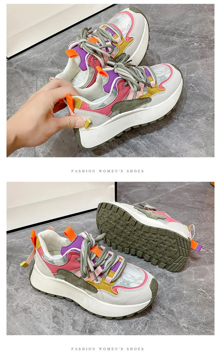 2024 New Colorblock Fashion Dad Shoes for Women Comfortable Sports Casual Shoes