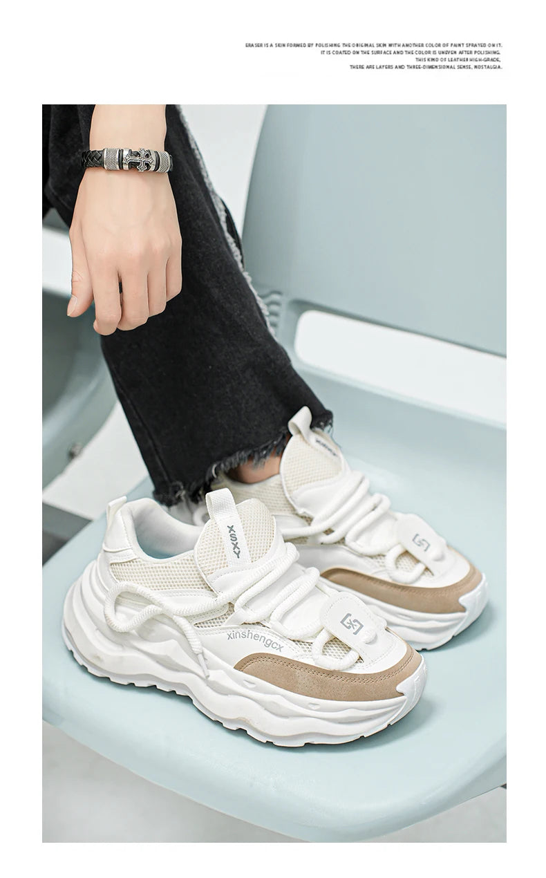 2024 new men comfortable outdoor comfort autumn Korean version of the trend thick sole leisure sports net men shoes Daddy shoes