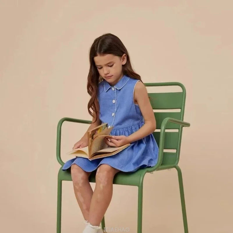 2025 New Kids Clothes Daily Wear Smocked Girls Dress Cotton ChildrenVacation Outfits Summer Casual Green Dresses Matching
