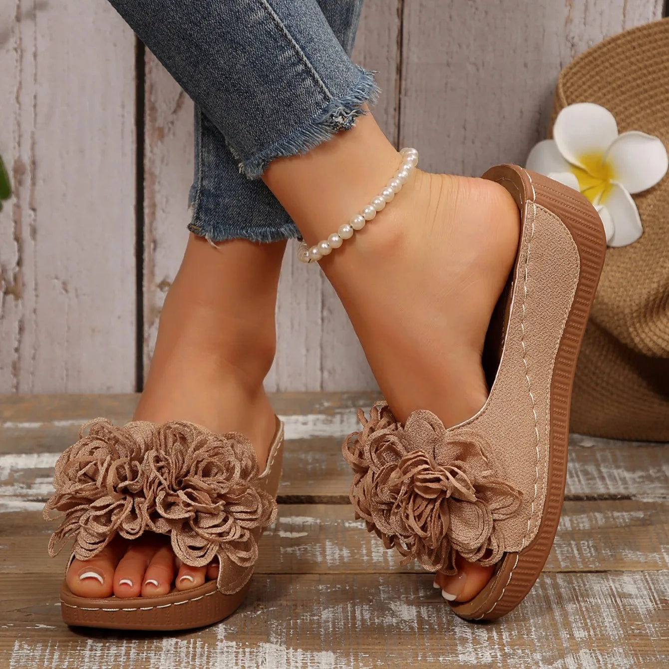 Women Wedges Slippers 2025 New Summer Sandals Slip on Fashion Woman Shoes Comfortable Flower Platform Slippers Slides Women - Premium Kiosk