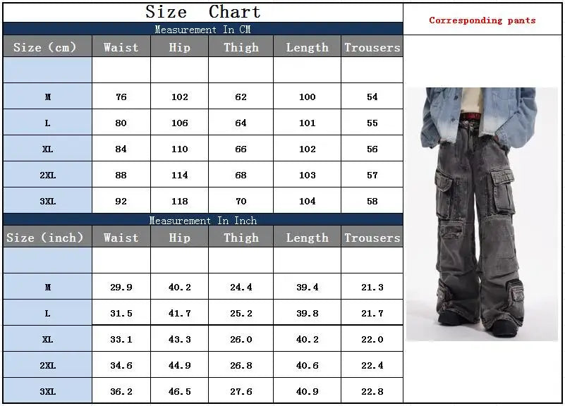 2025 Cyber Y2K Streetwear Washed Grey Baggy Cargo Jeans Pants For Men 90S Vintage Clothes Wide Leg Zipper Gothic Denim Trousers - Premium Kiosk