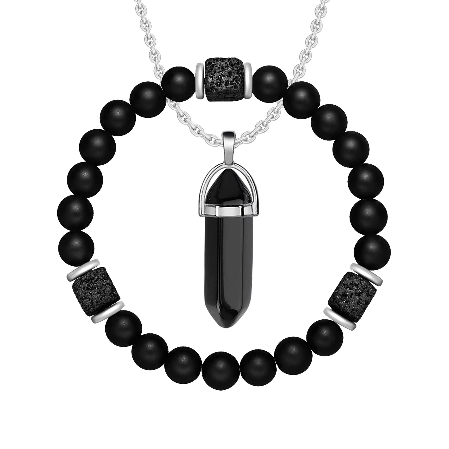 2pcs/set New Magnetic Bracelets and Necklace Set Men Nature Stone Bead Couple Bracelets Set for Women Health Care Help Weight Lo