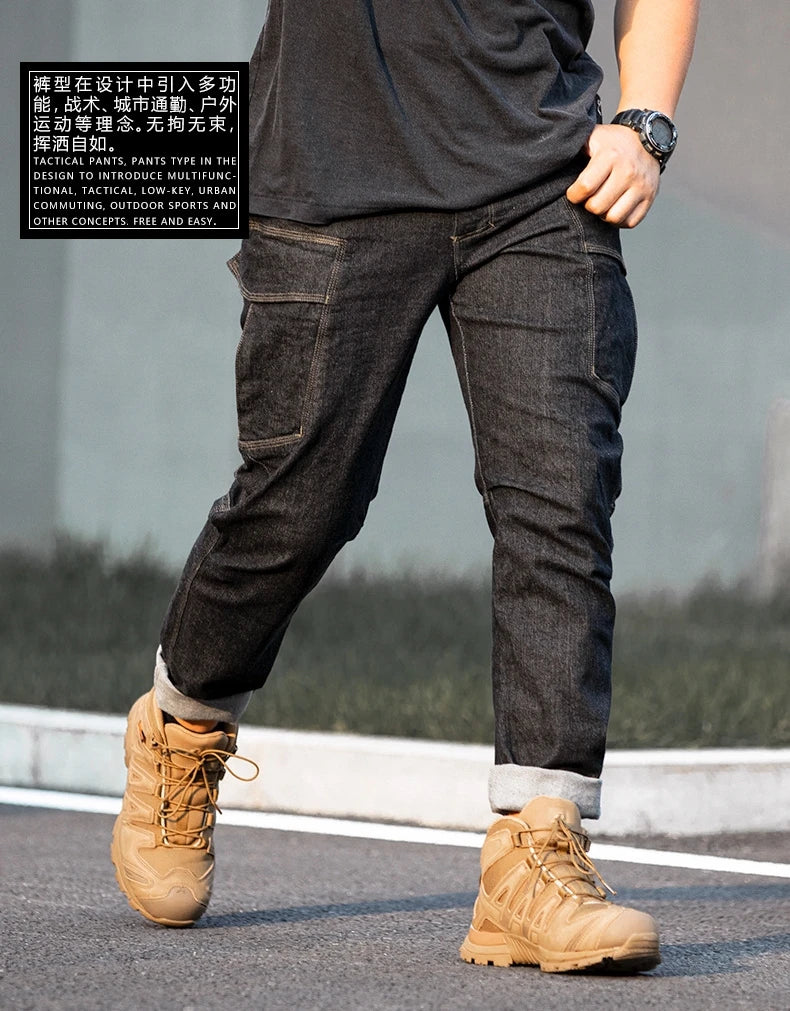 Men's Tactical Jeans Military Denim Cargo Pants Multi-pocket Elastic Casual Work Trousers Outdoor Combat Training Hiking Pants - Premium Kiosk