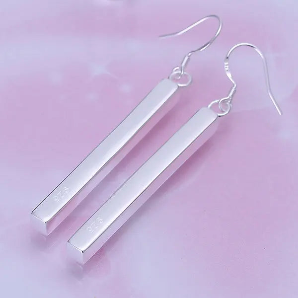1 pair of minimalist column 925 sterling silver earrings for women Fashion Charm Wedding Party Gift Jewelry Christmas