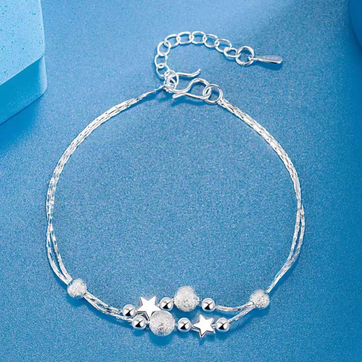 100% Solid 925 Sterling Silver Metal Bracelets for Women Men Adjustable Beads Handmade Simple Birthday Christmas Gift