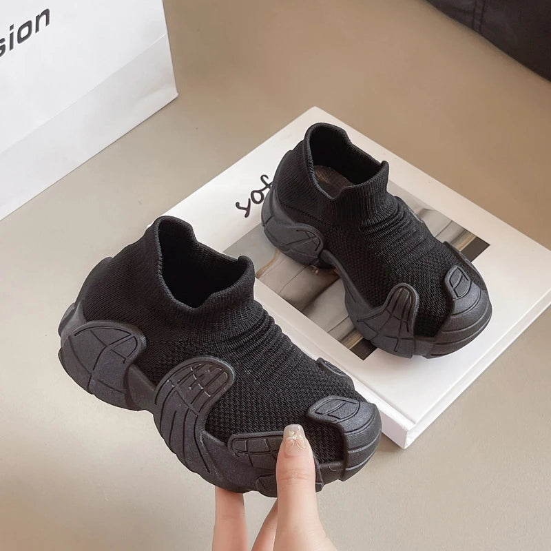 2025 New children's one foot thick soled girls' dad shoes with soft soles and high tops for spring and autumn boys' sports shoes