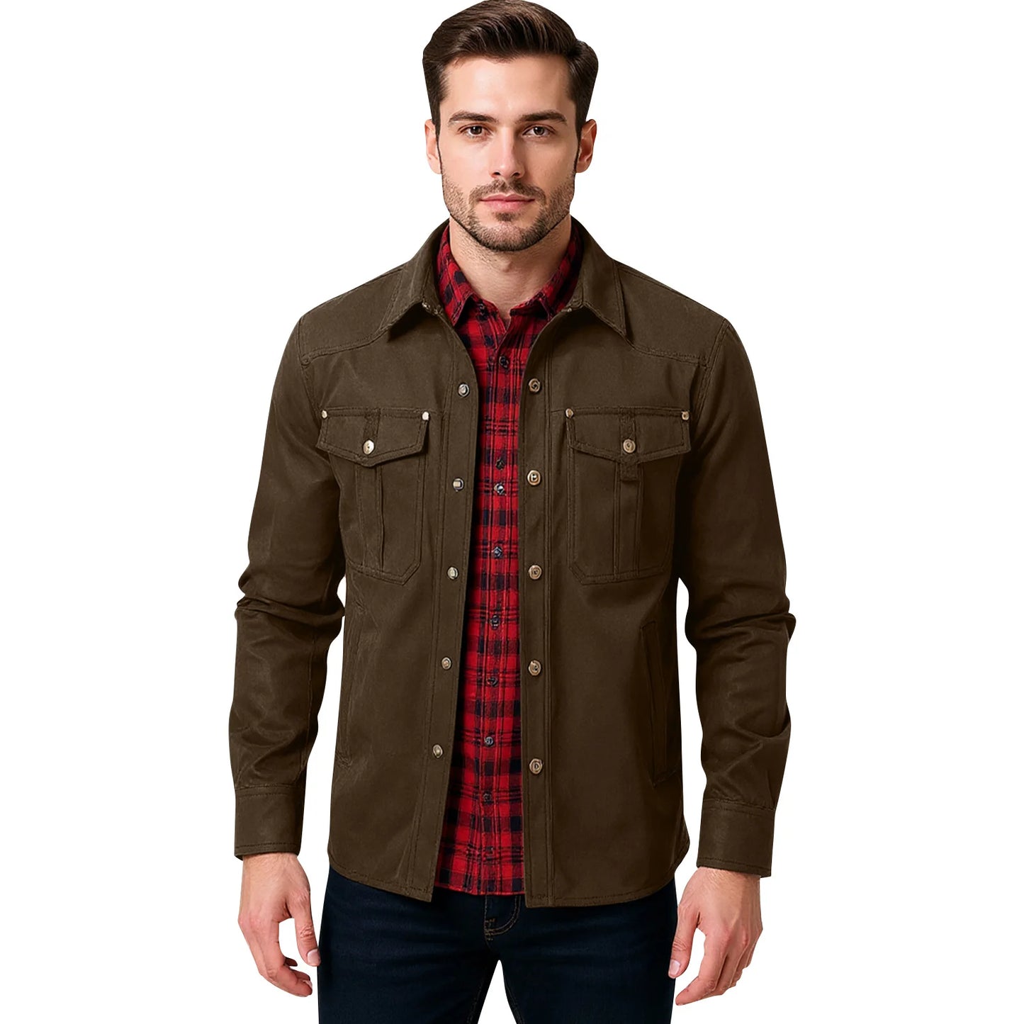 Casual Men's Jacket Men's Jackets Spring Flannel Lined Shirt Coat Men's Jackets Windproof Western Cowboy Casual Coat