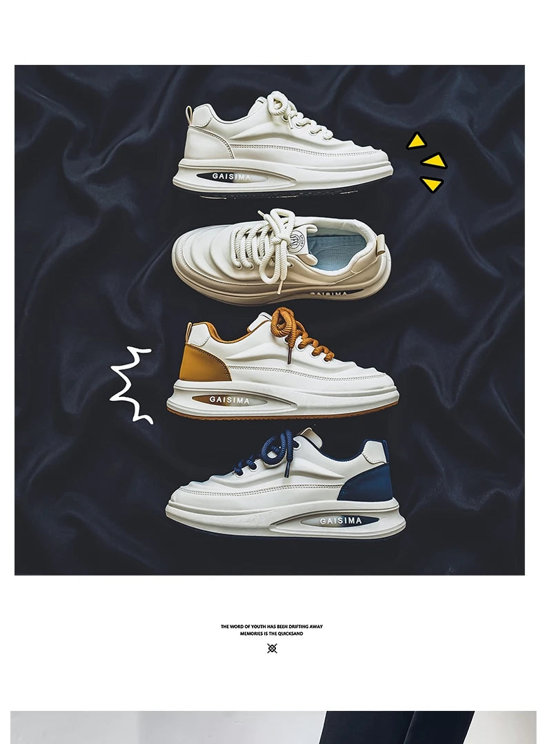 2024 New Four Seasons Leisure Sports Leather Men's Daddy Shoes Fashion Comfortable Sports Leisure Shoes Thick Sole Sneakers