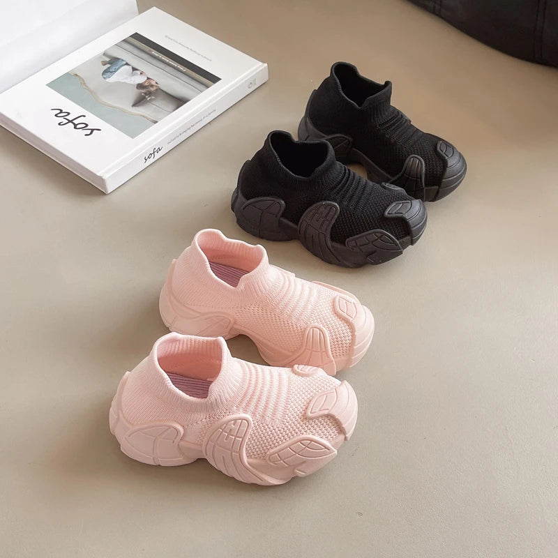 2025 New children's one foot thick soled girls' dad shoes with soft soles and high tops for spring and autumn boys' sports shoes