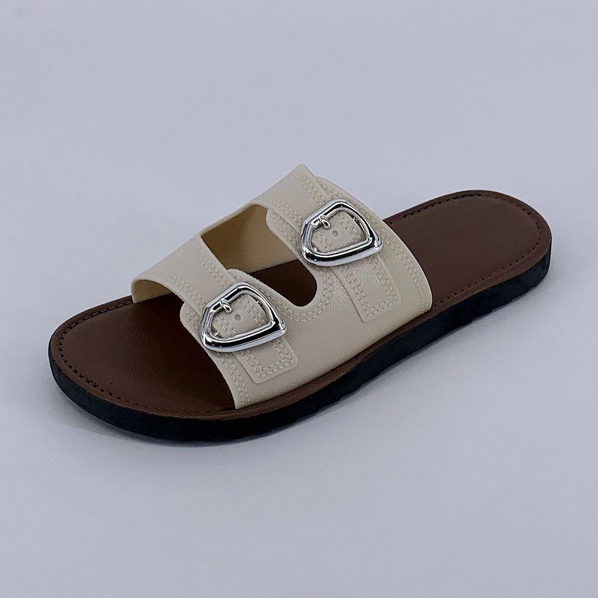 2025 New Slippers for Women Summer Outerwear Fashionable French Flat Soft Sole Anti-Slip Beach Belt Buckle Sandals - Premium Kiosk