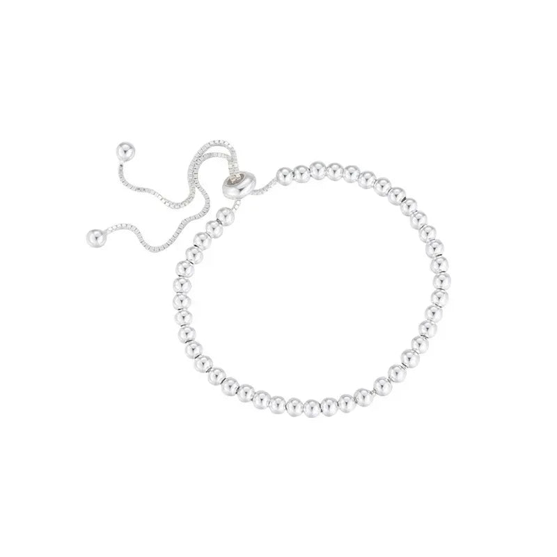 100% Solid 925 Sterling Silver Metal Bracelets for Women Men Beads Adjustable Handmade Simple Bracelet Birthday Christmas Gift