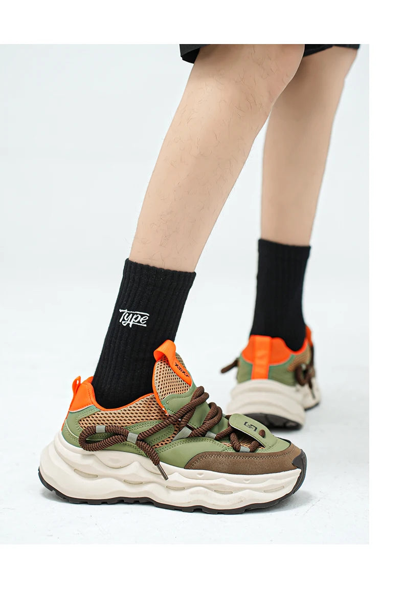 2024 new men comfortable outdoor comfort autumn Korean version of the trend thick sole leisure sports net men shoes Daddy shoes