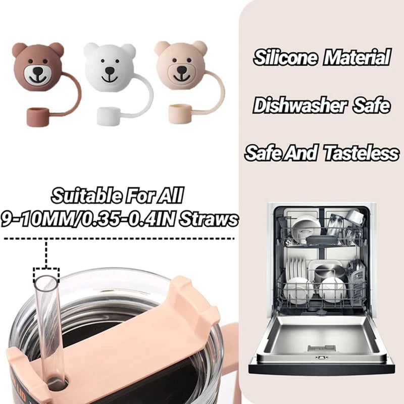 3 Pack Straw Cover For Stanley Cups Cute Bear Straw Protector Cover Compatible For Stanley 30&40Oz Silicone Straw