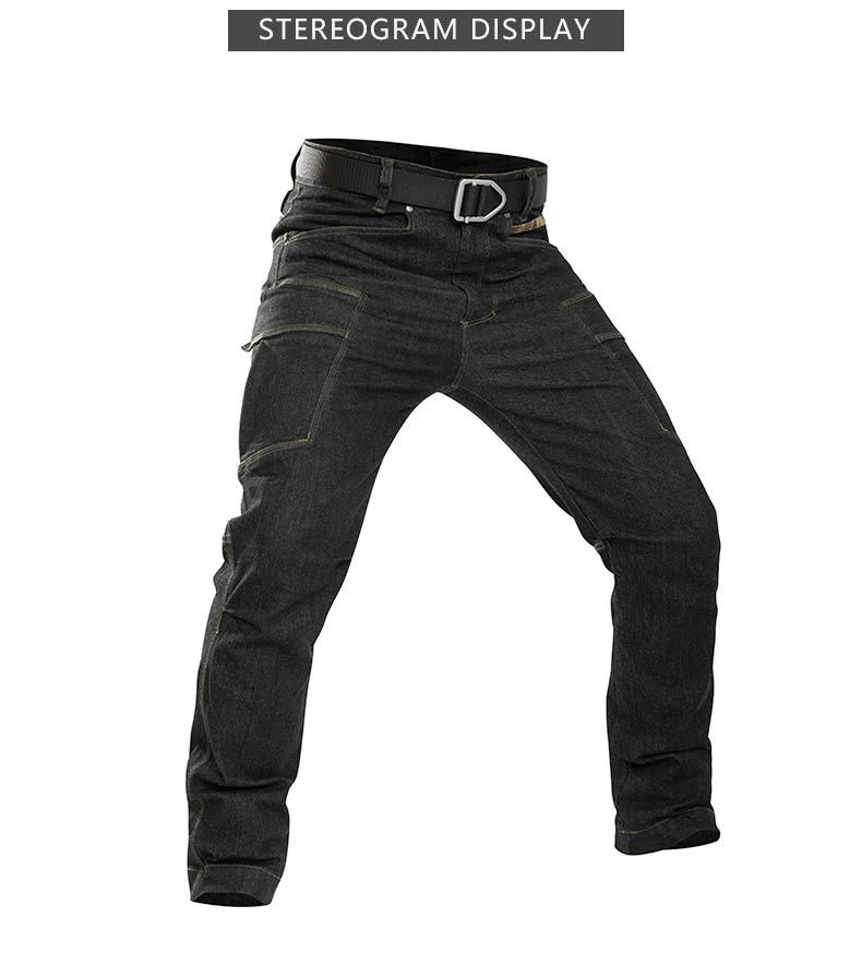 Men's Tactical Jeans Military Denim Cargo Pants Multi-pocket Elastic Casual Work Trousers Outdoor Combat Training Hiking Pants - Premium Kiosk