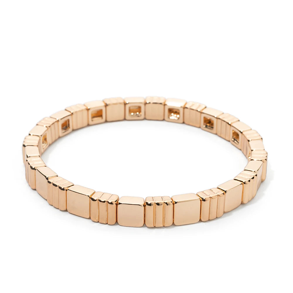 2024 New Design Golden Bracelets For Women Gold Color Hematite Beaded Elastic Bangle Sets Square Shape Beads Accessory