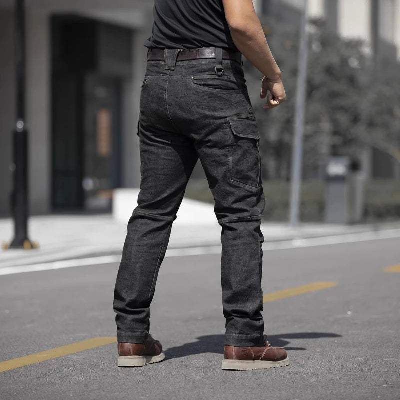 Men's Tactical Jeans Military Denim Cargo Pants Multi-pocket Elastic Casual Work Trousers Outdoor Combat Training Hiking Pants - Premium Kiosk