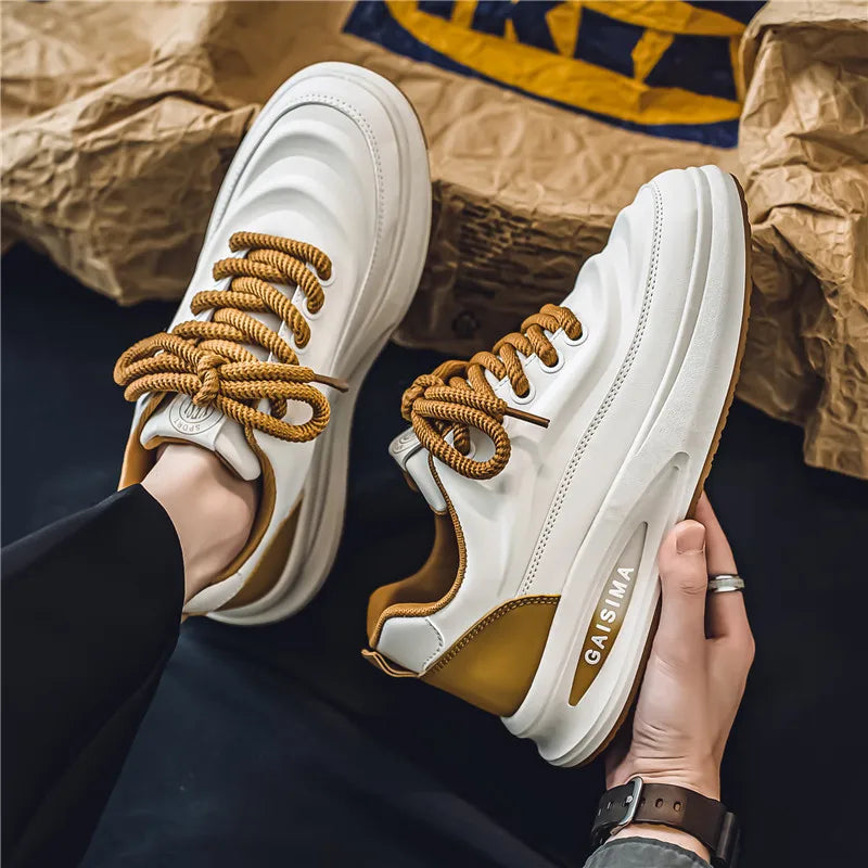 2024 New Four Seasons Leisure Sports Leather Men's Daddy Shoes Fashion Comfortable Sports Leisure Shoes Thick Sole Sneakers