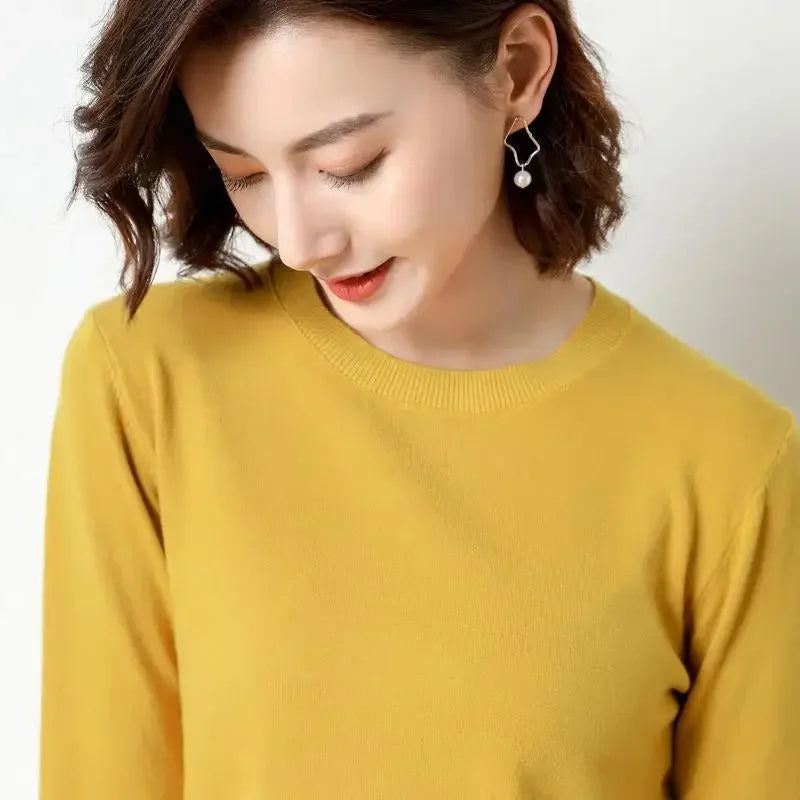 Women Sweaters 2024 O-neck Long Sleeve Autumn Winter Pullovers Fashion Korean Sweaters Bottoming Shirts Slim Knitwear Jumpers