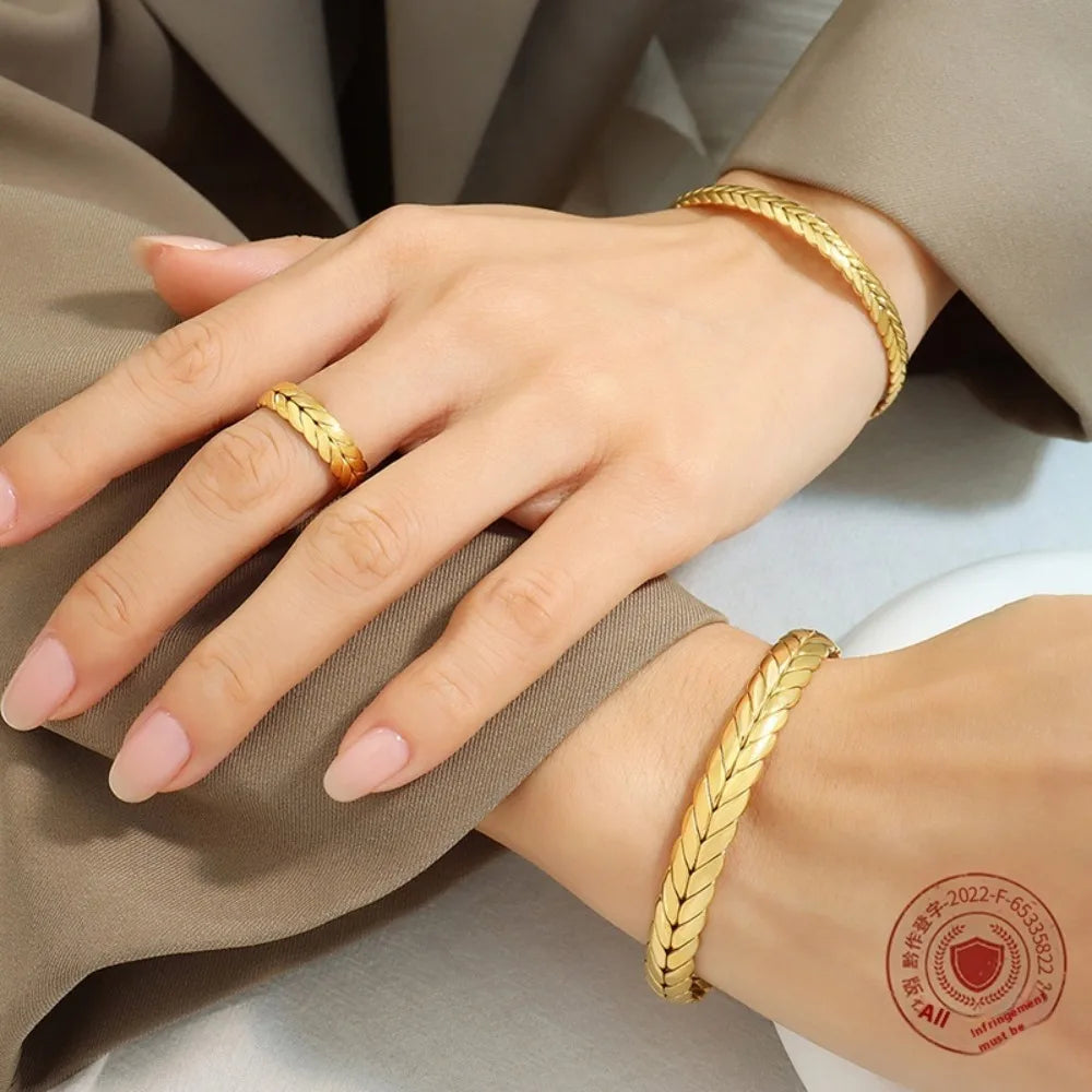 Women's Bracelet Ring Set Retro Style Adjustable Stainless Steel Fashion Versatile Jewelry Accessories