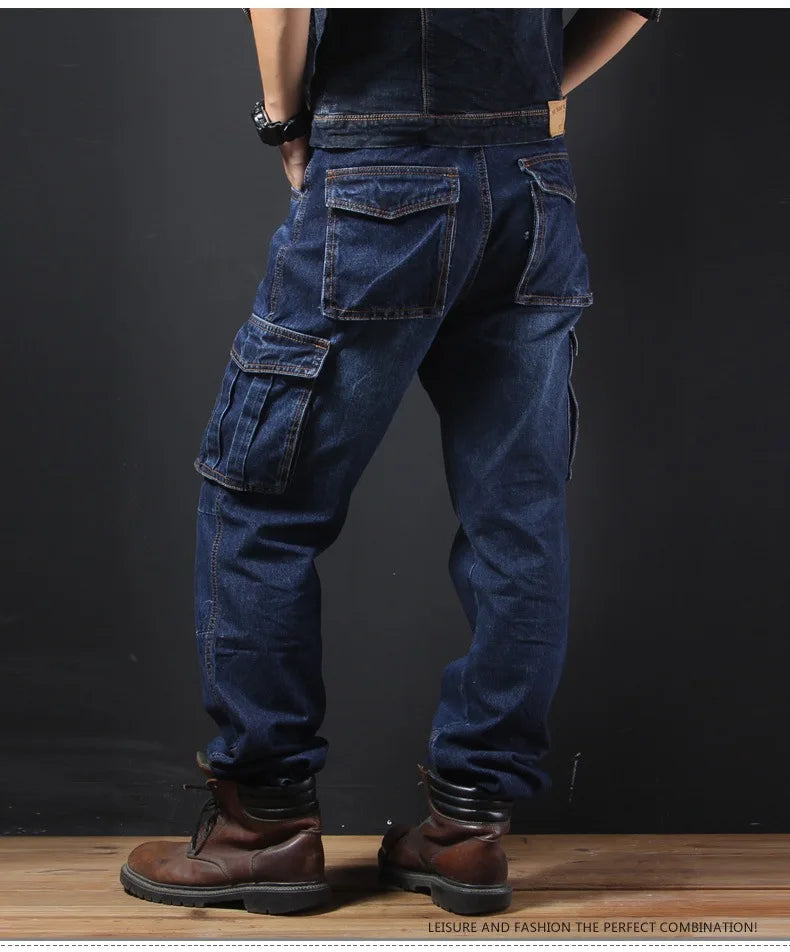 2025 Men's Multi-Pocket Straight Cargo Jeans Loose Casual Jeans - Premium Kiosk