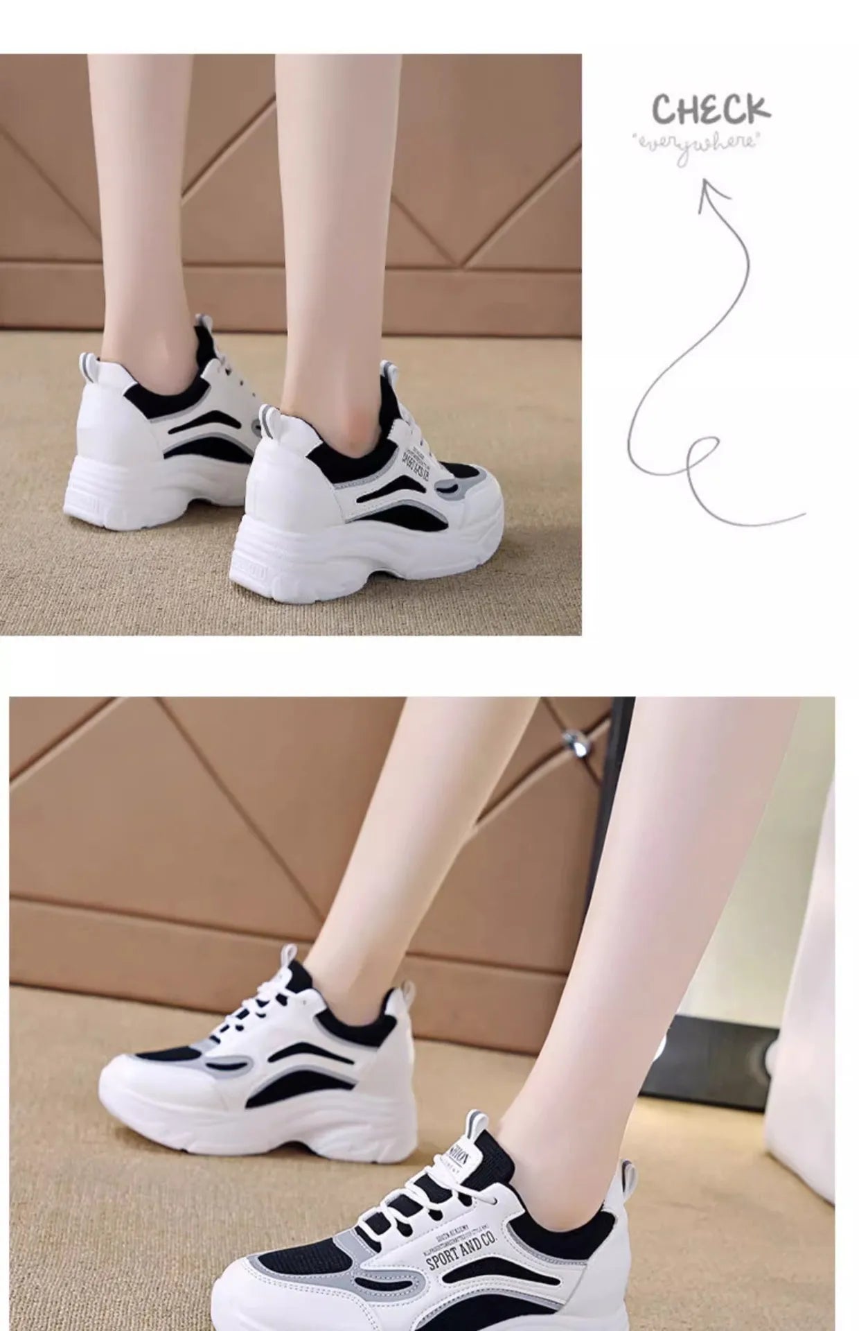 2025 new fashion dad shoes, trendy shoes, thick-soled, versatile, height-increasing, casual sports white shoes