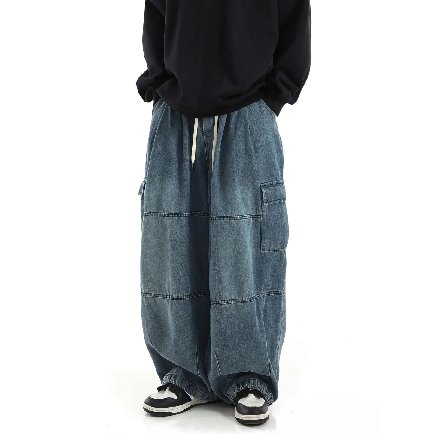 Y2k Black Baggy Cargo Jeans Trousers Men Streetwear Casual Hippie Jogging Wide leg Oversize Old Money Vintage Denim Pants - Premium Kiosk