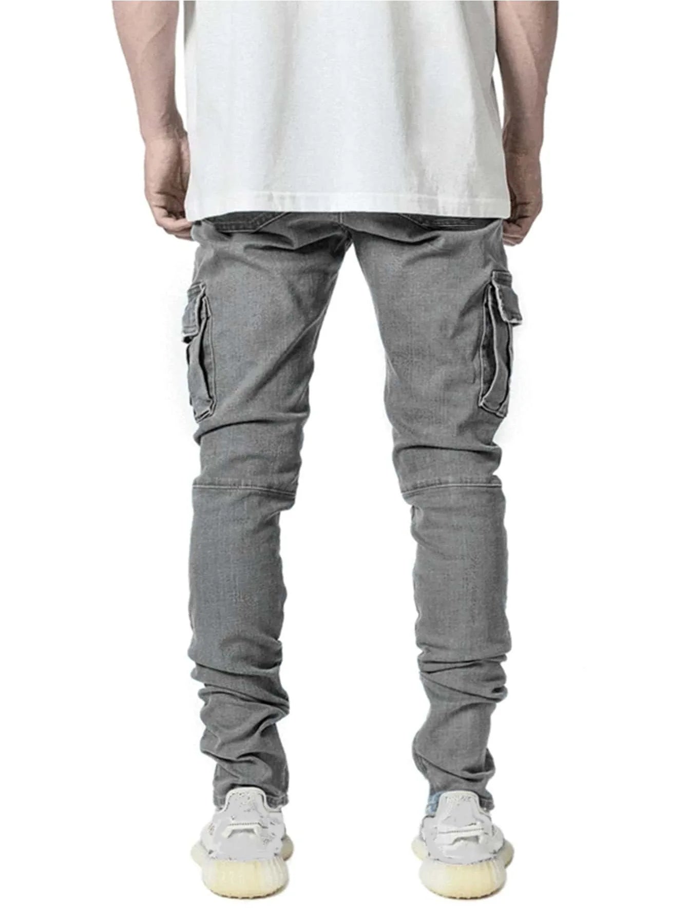 Fashion New Men's Denim Cargo Pants Multi-pockets Design Solid Slim Jeans Men Street Elastic Cowboy Trousers Daily Wear Joggers