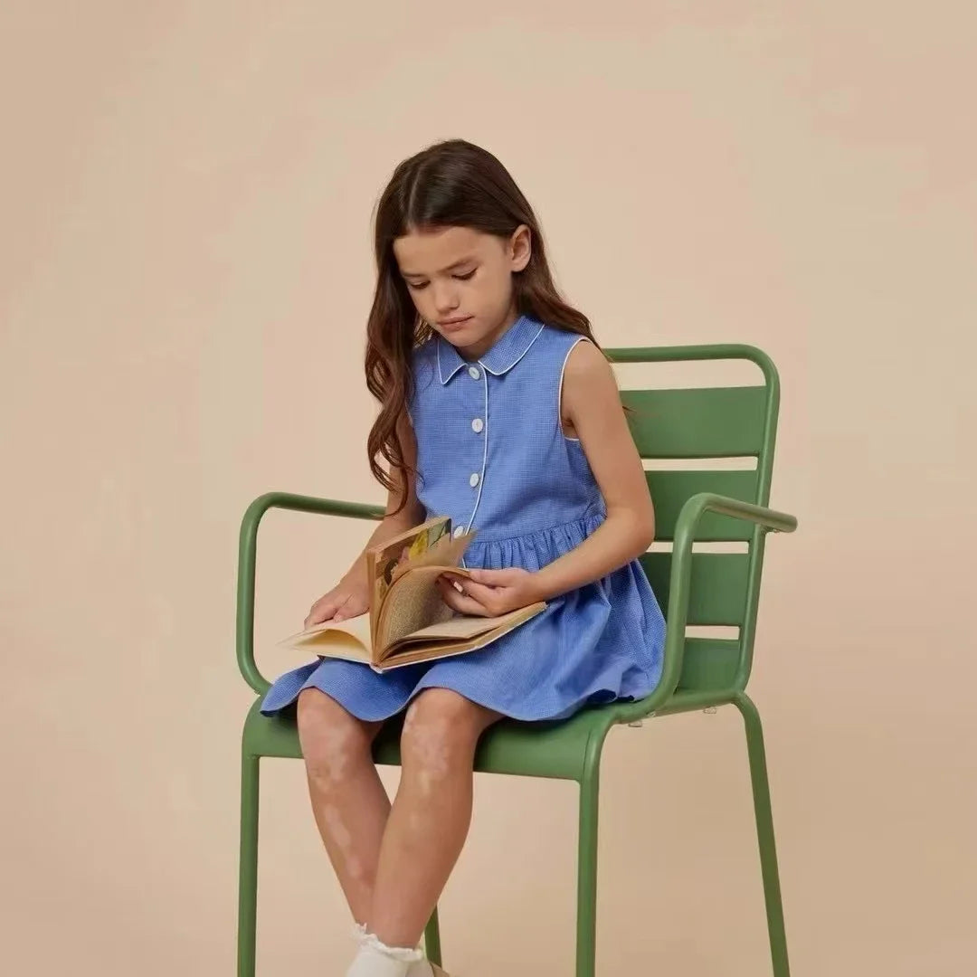 2025 New Kids Clothes Daily Wear Smocked Girls Dress Cotton ChildrenVacation Outfits Summer Casual Green Dresses Matching