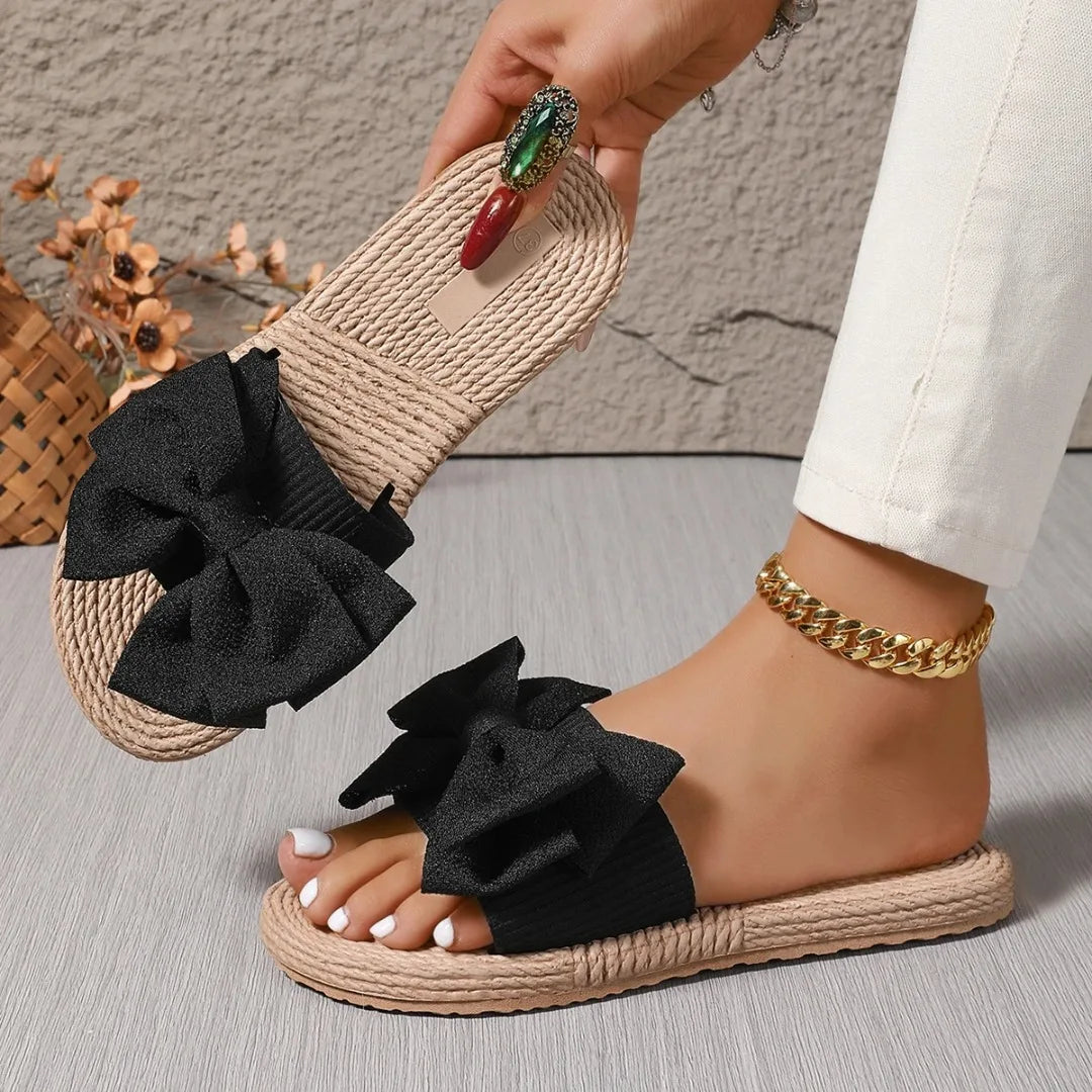 Women Slippers Fashion Trend Bow Anti Slip Sandals Wear-resistant Comfortable Soft Sole Flat Heel Slippers Home Slides Women - Premium Kiosk
